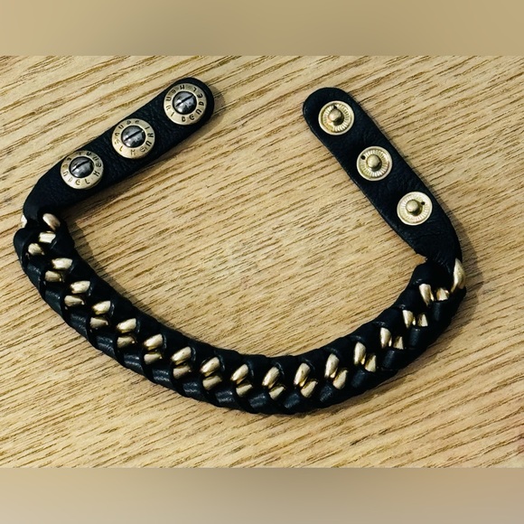 henri bendel milliner leather and gold tone braided snap bracelet - Picture 3 of 6